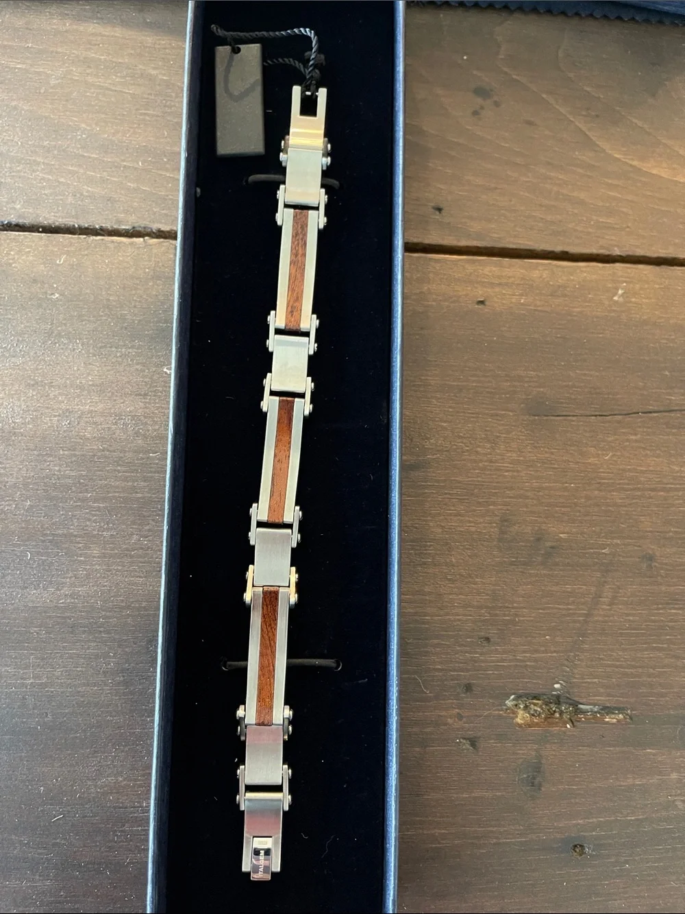 Stauer Men’s Legna Bracelet Stainless Steel Wood Inlay